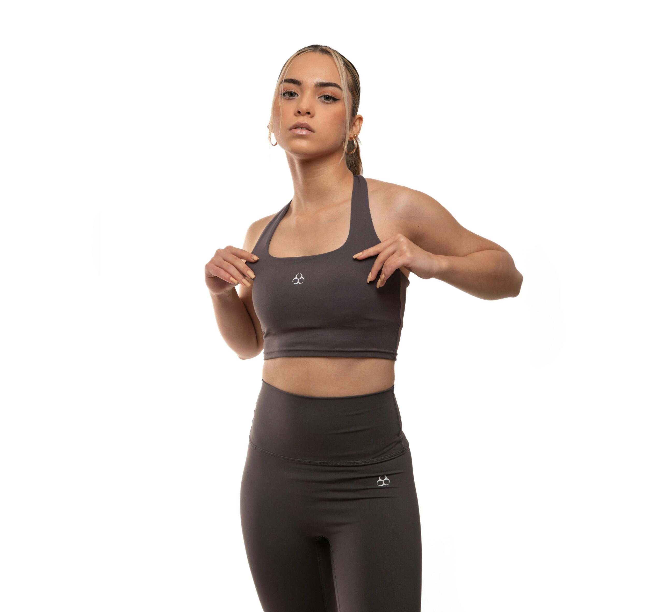 donkergrijze flow yoga top